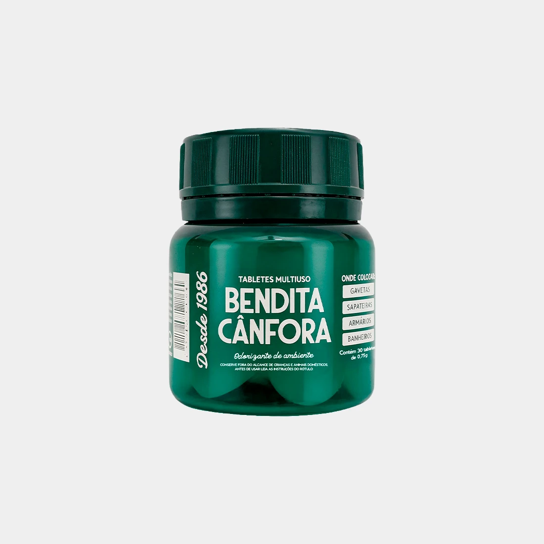Pote verde de Bendita Cânfora, tabletes multiuso para odorização de ambiente